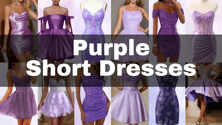 collection of short purple party dresses and lavender homecoming dresses