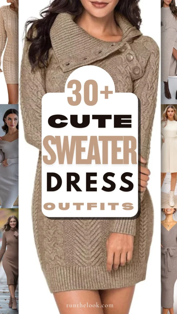 collection of cute, trendy and elegant sweater dresses in classy neutral colors for fall outfits