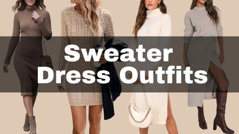 collection of cute, trendy and elegant sweater dresses in classy neutral colors for fall outfits