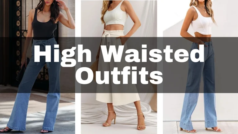collection of high waisted outfits with jeans, pants skirts and shorts